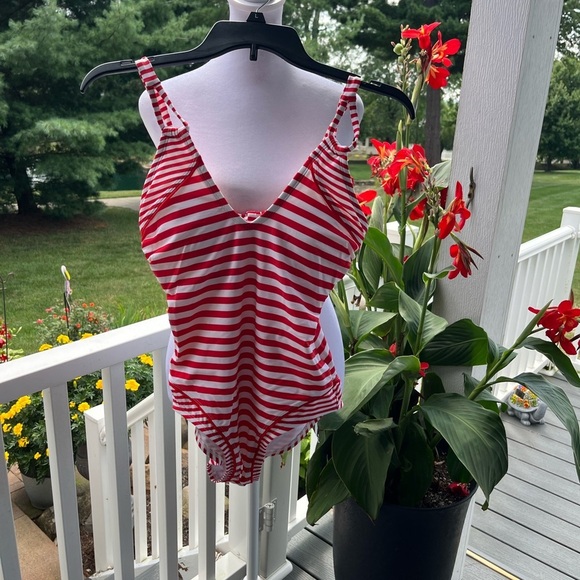 Kona Sol Red & White Striped One-Piece Swimsuit | Tie Back | Size Small - Picture 3 of 6